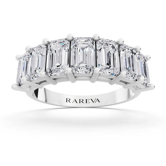 Platinum Seven Stone Emerald Cut Diamond Half Eternity Wedding Band - 2.2mm - Front