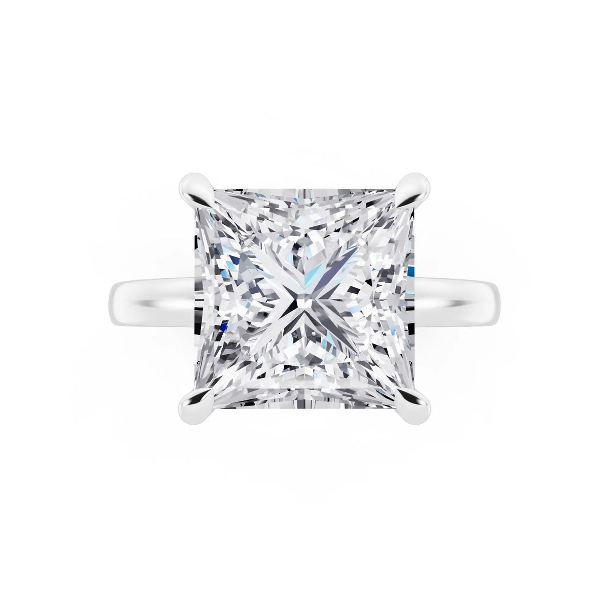 14 KT White Gold Princess Cut Diamond Solitaire Ring with Pave Collar - top angle