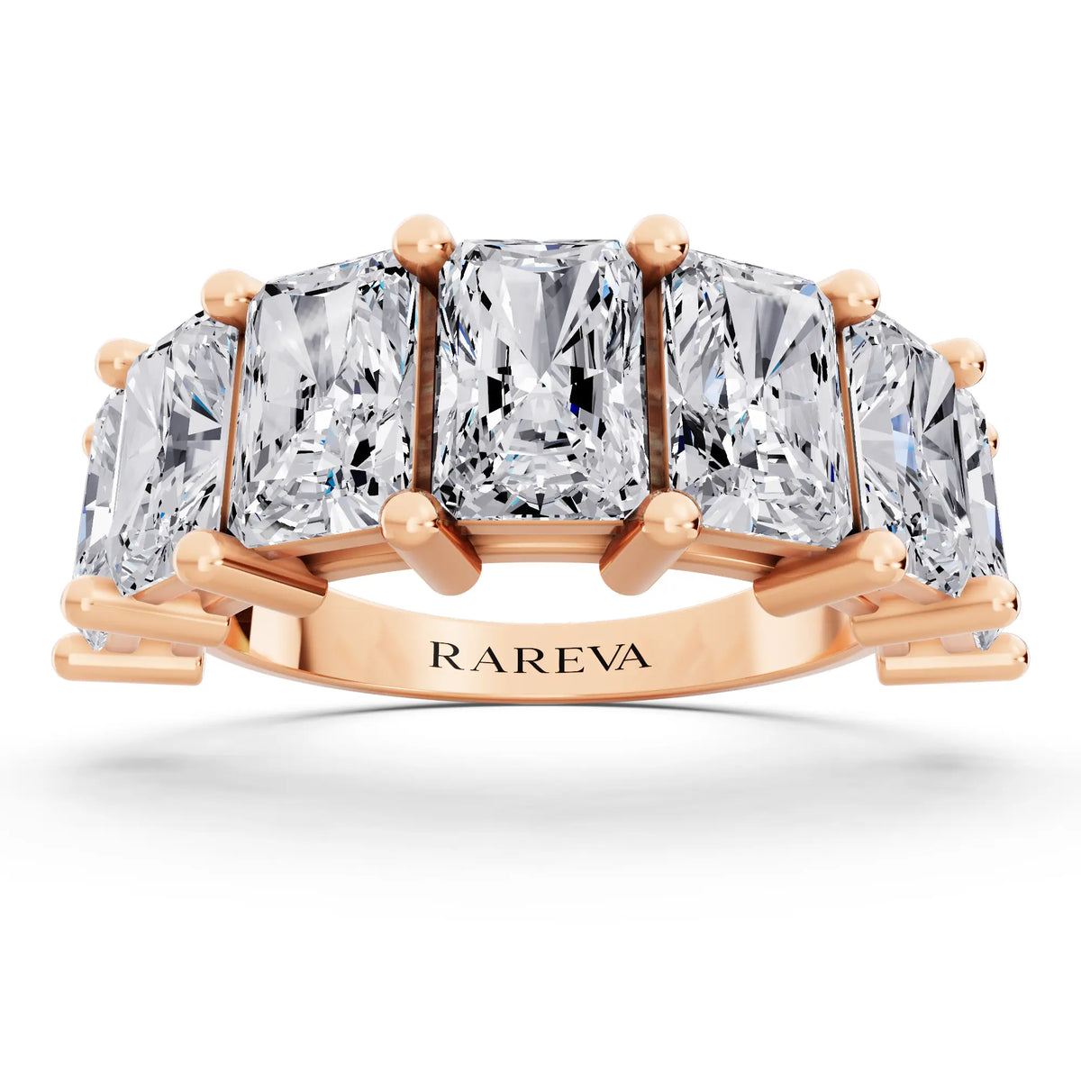 14K Rose Gold Seven Stone Radiant Cut Diamond Half Eternity Wedding Band - 2.6mm - Front