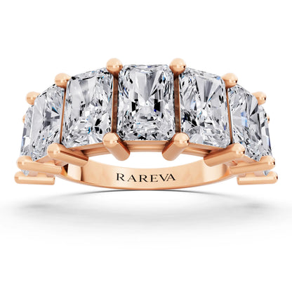 14K Rose Gold Seven Stone Radiant Cut Diamond Half Eternity Wedding Band - 2.6mm - Front