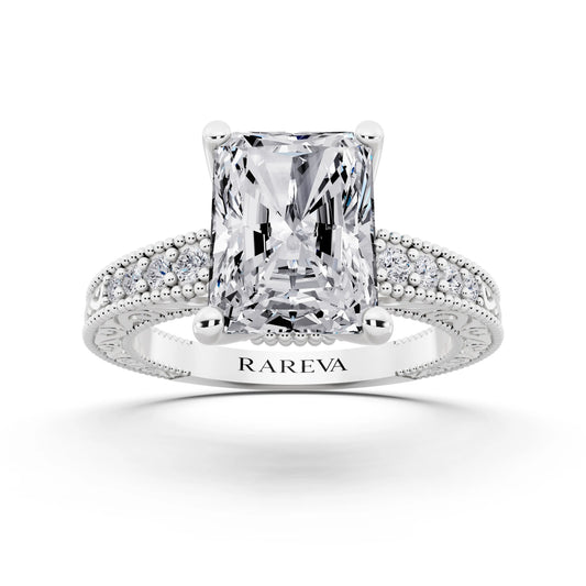 Platinum Radiant Cut Diamond Vintage - front view