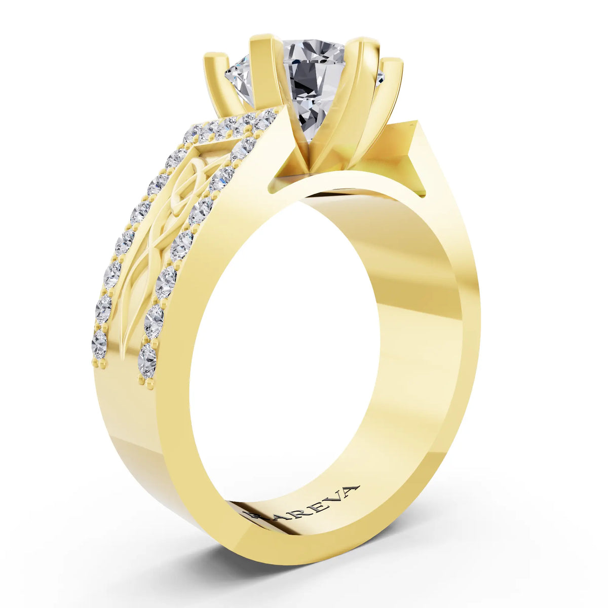 14 KT Yellow Gold Round Cut Diamond Solitaire Ring with Celtic Knot Band - Top view