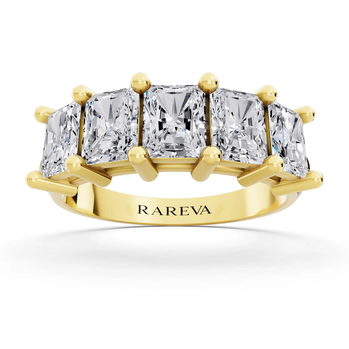 10K Yellow Gold Five Stone Radiant Cut Diamond Half Eternity Wedding Band - 2.7mm - Front