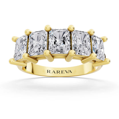 10K Yellow Gold Five Stone Radiant Cut Diamond Half Eternity Wedding Band - 2.7mm - Front