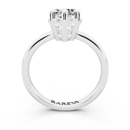 14 KT White Gold Marquise Cut Diamond Solitaire Ring with Hidden Accent Basket - through finger