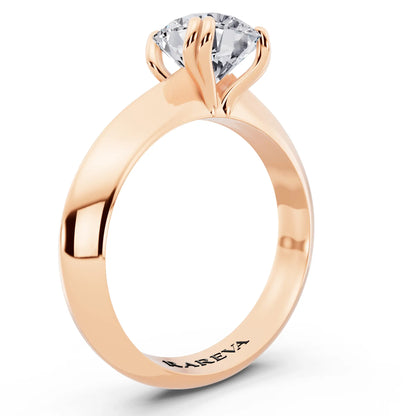 18 KT Rose Gold Round Cut Diamond Solitaire Ring with Knife Edge Band - top view