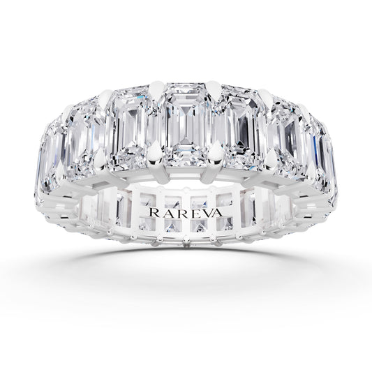 Silver Emerald Cut Diamond Eternity Band - 5mm - 5.00ctw - Front