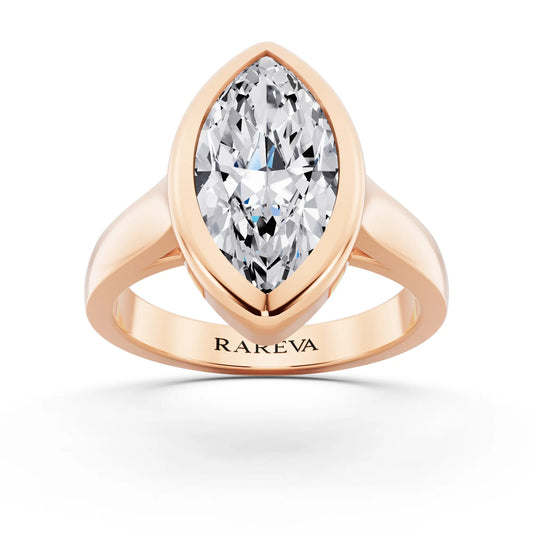 14 KT Rose Gold Marquise Cut Diamond Bezel Set Solitaire Ring - front view