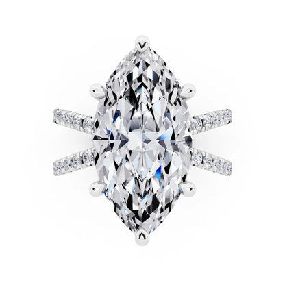 18 KT White Gold Marquise Cut Diamond Ring with Twisted Split Shank - top angle