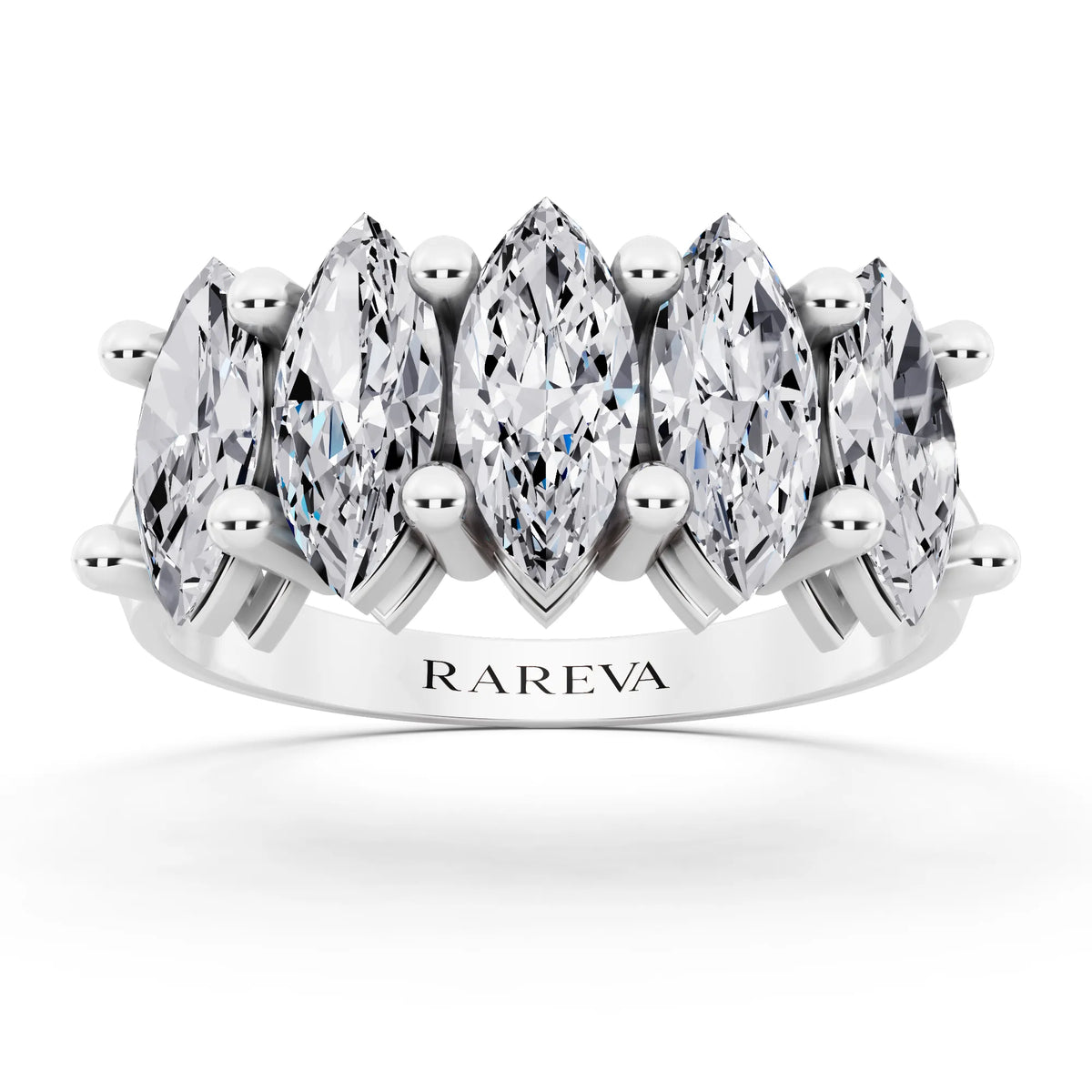 Silver Five Stone Marquise Cut Diamond Half Eternity Wedding Band - 2.7mm - Front