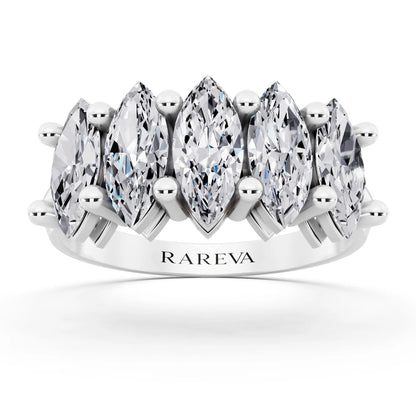 Silver Five Stone Marquise Cut Diamond Half Eternity Wedding Band - 2.7mm - Front