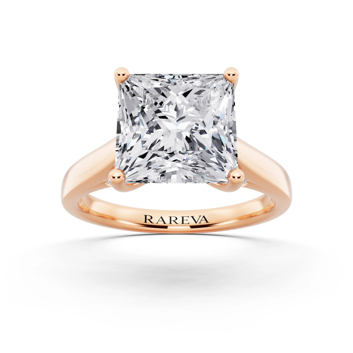 18 KT Rose Gold Princess Cut Diamond Solitaire Ring with Hidden Accent - front view