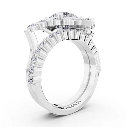 14 KT White Gold Round Cut Diamond Starburst Halo Ring - Top view