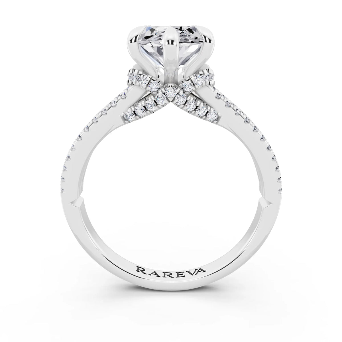 14 KT White Gold Marquise Cut Diamond Ring with Pavé Split Shank - through finger