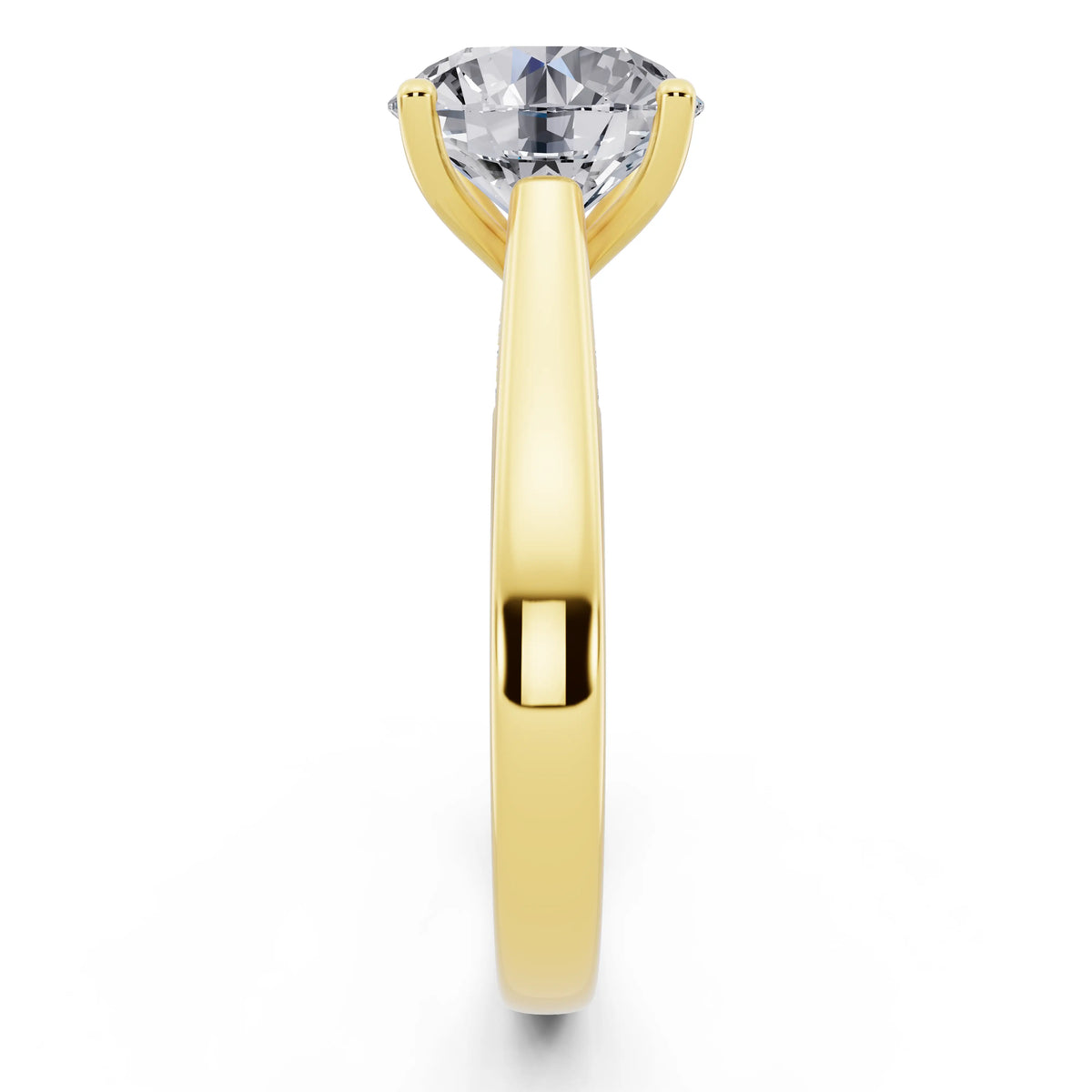 18 KT Yellow Gold Round Cut Diamond Solitaire Ring with Hidden Accent - side view