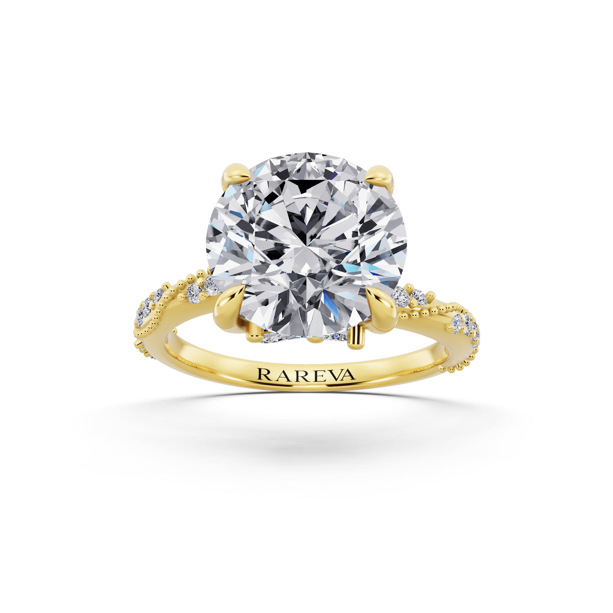 18 KT Yellow Gold Round Cut Diamond Ring with Marquise Accent - front view