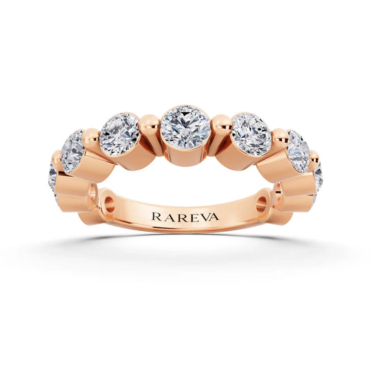 14K Rose Gold Round Cut Diamond Half Sculpted Prong Eternity Band - 2.7mm - Front