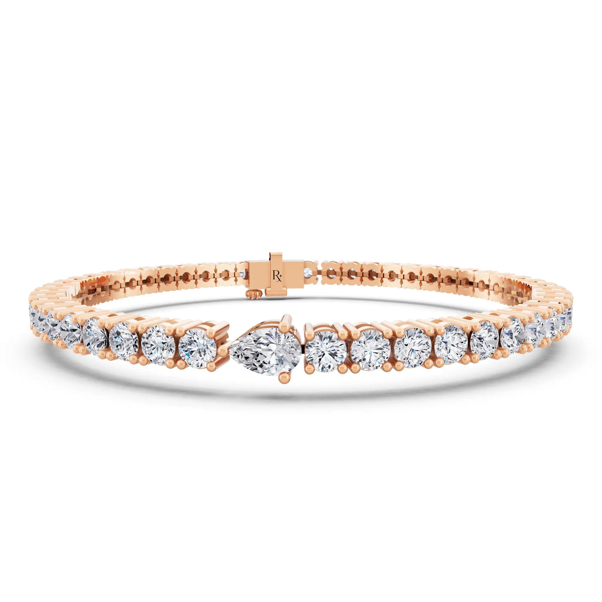 10K Rose Gold Round Cut Diamond Tennis Bracelet with Pear Accent - Main