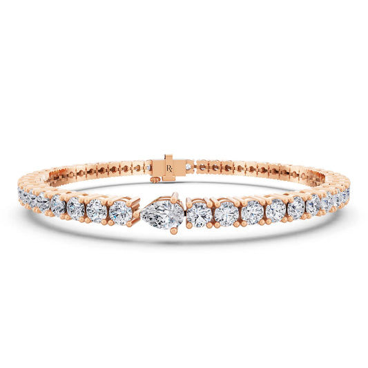 10K Rose Gold Round Cut Diamond Tennis Bracelet with Pear Accent - Main