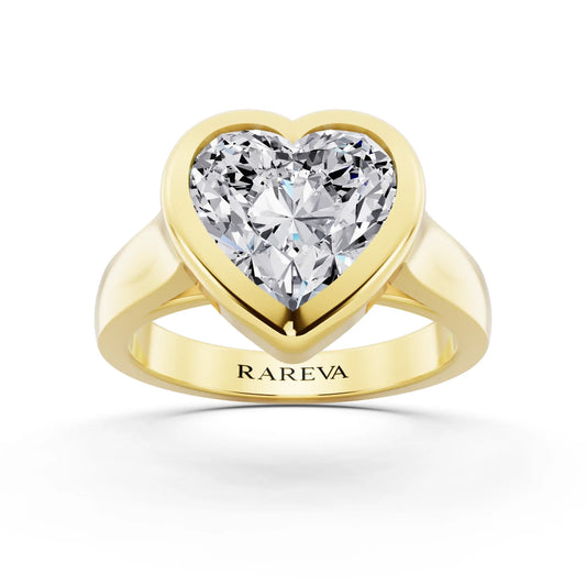 18 KT Yellow Gold Heart Cut Diamond Bezel Set Solitaire Ring - front view