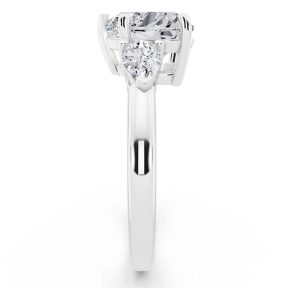 Platinum Heart Cut Diamond Three Stone Pear Accent Ring - side view