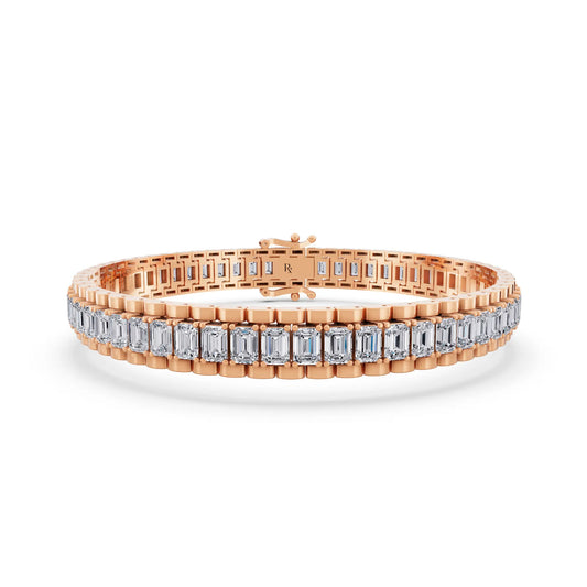 14K Rose Gold Emerald Cut Diamond Tennis Bracelet - Main