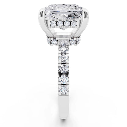 Platinum Princess Cut Diamond Hidden Halo Tiger Prong Pave Band Ring - side view