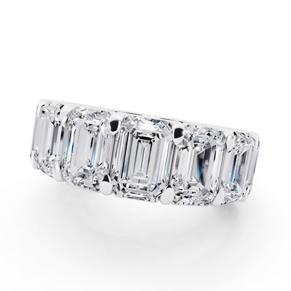 Silver Emerald Cut Diamond Eternity Band - 6.7mm - 11.00ctw - Close up
