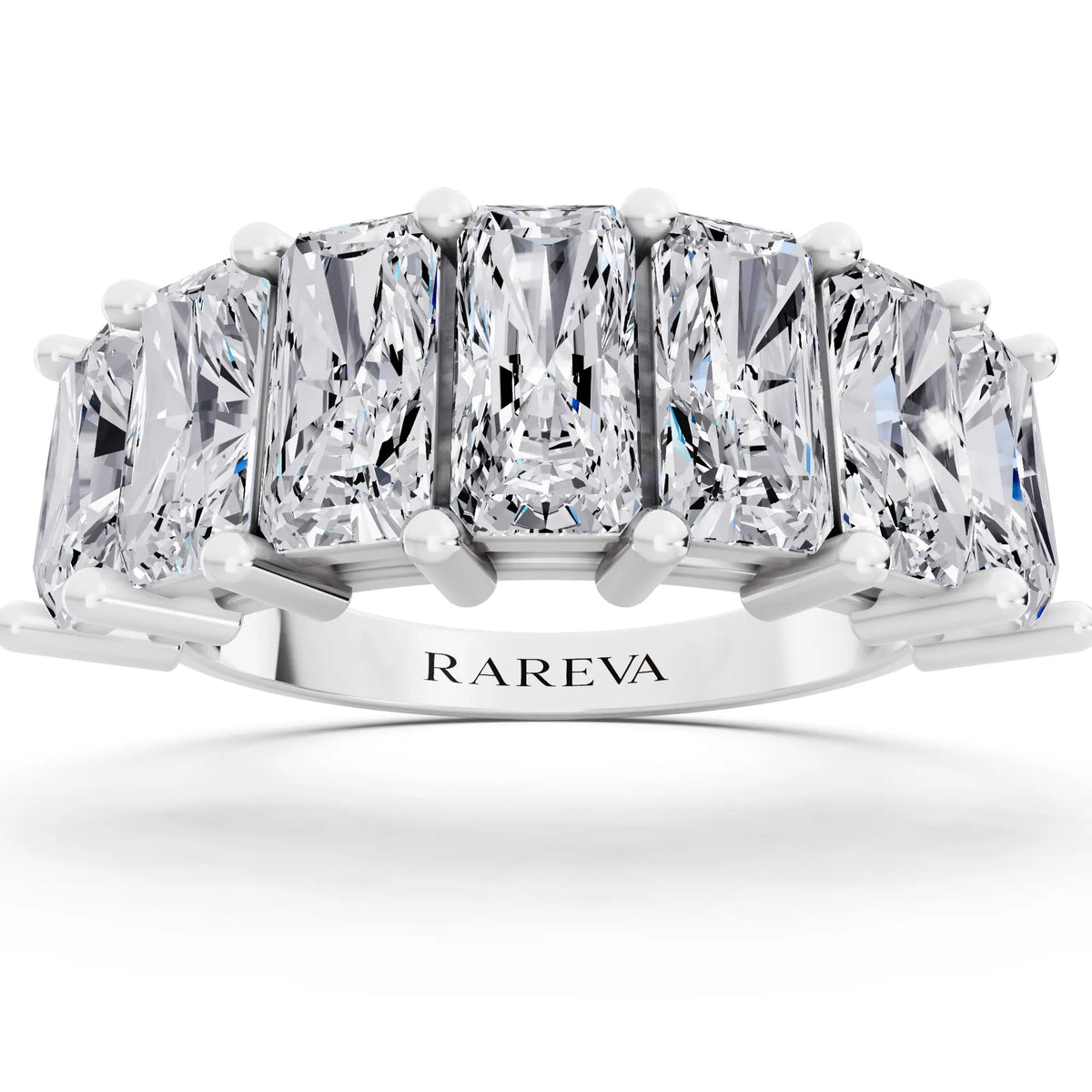 Platinum Seven Stone Radiant Cut Diamond Half Eternity Wedding Band - 2.4mm - Front