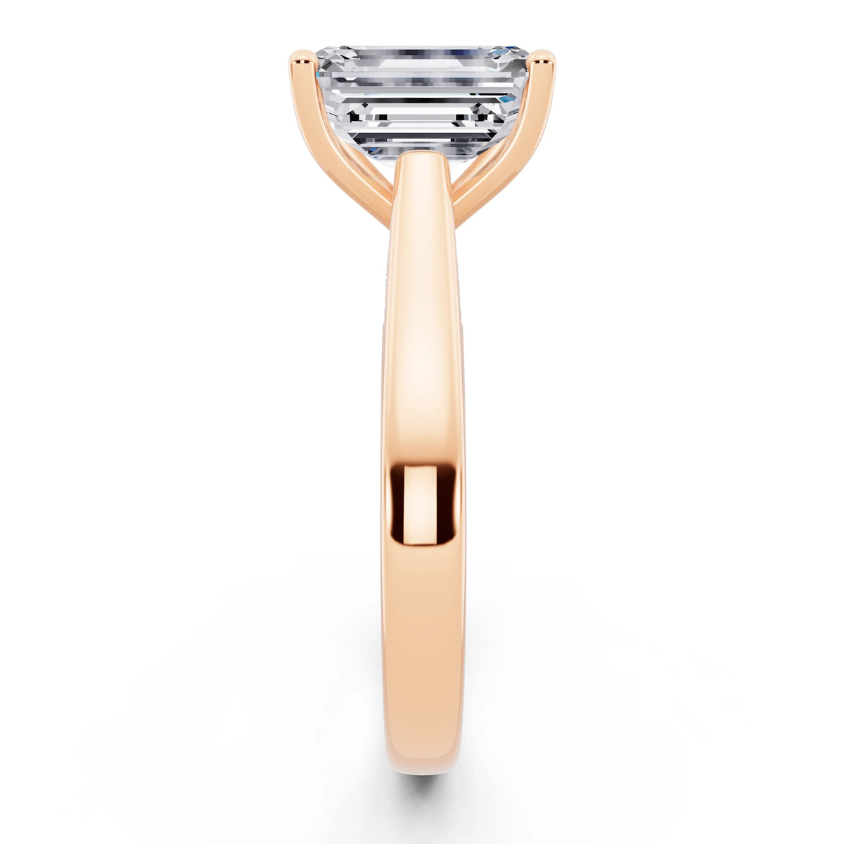 18 KT Rose Gold Emerald Cut Diamond Solitaire Ring with Hidden Accent - side view