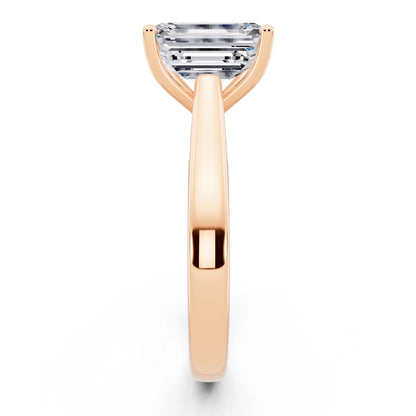 18 KT Rose Gold Emerald Cut Diamond Solitaire Ring with Hidden Accent - side view