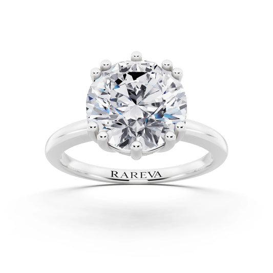 18 KT White Gold Round Cut Diamond Solitaire Ring with Hidden Accent Basket - front view