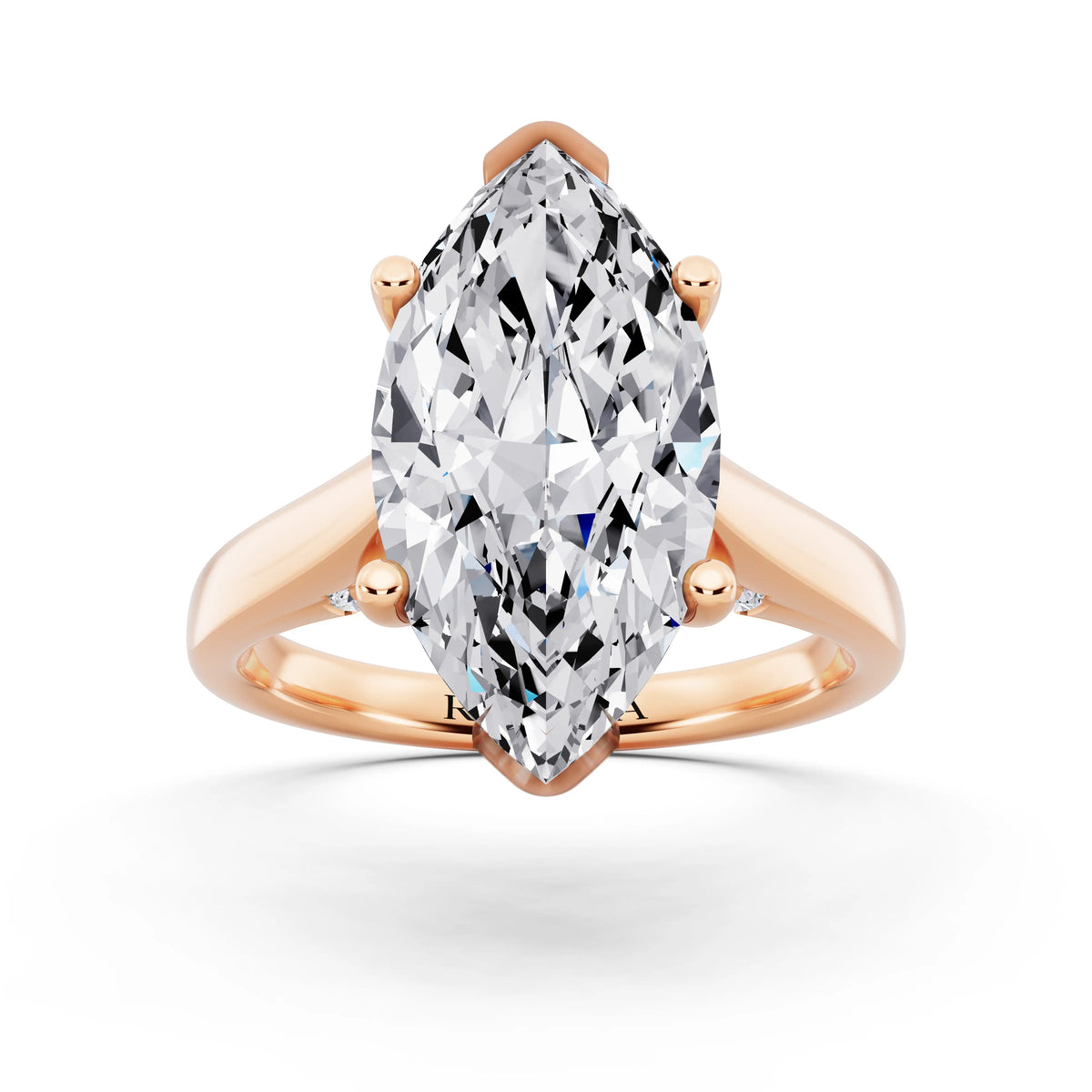 14 KT Rose Gold Marquise Cut Diamond Solitaire Ring with Hidden Accent - front view