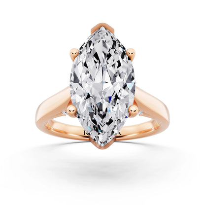 14 KT Rose Gold Marquise Cut Diamond Solitaire Ring with Hidden Accent - front view