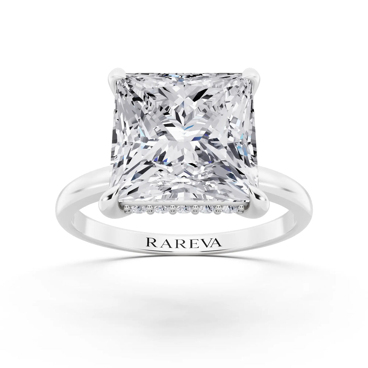 14 KT White Gold Princess Cut Diamond Hidden Halo Solitaire Ring - front view