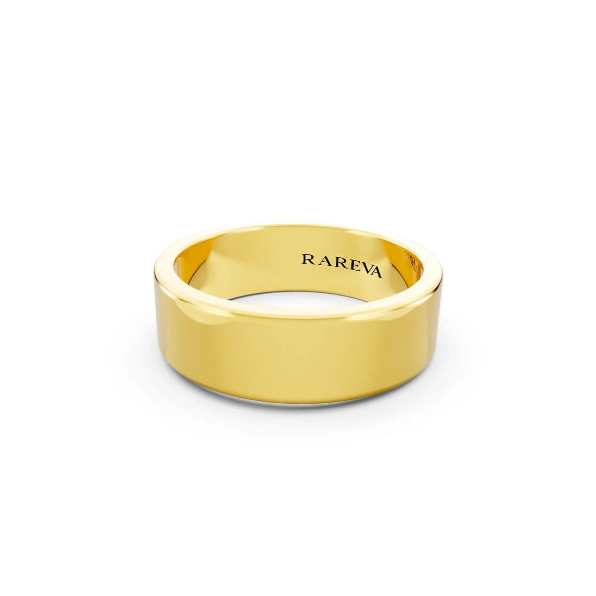 14K Yellow Gold Men's Soft Edge Flat Wedding Band - 6mm - Close up