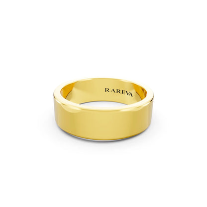 14K Yellow Gold Men's Soft Edge Flat Wedding Band - 6mm - Close up