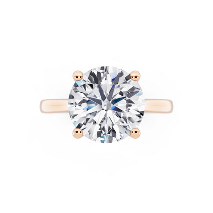 14 KT Rose Gold Round Cut Diamond Solitaire Ring with Cathedral Band - top angle