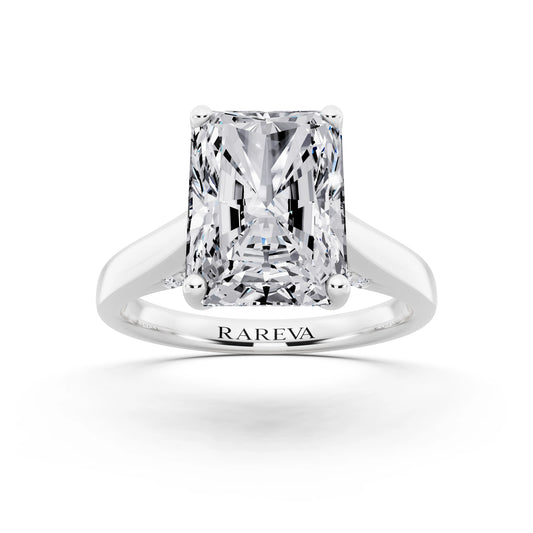 Platinum Radiant Cut Diamond Solitaire Ring with Hidden Accent - front view