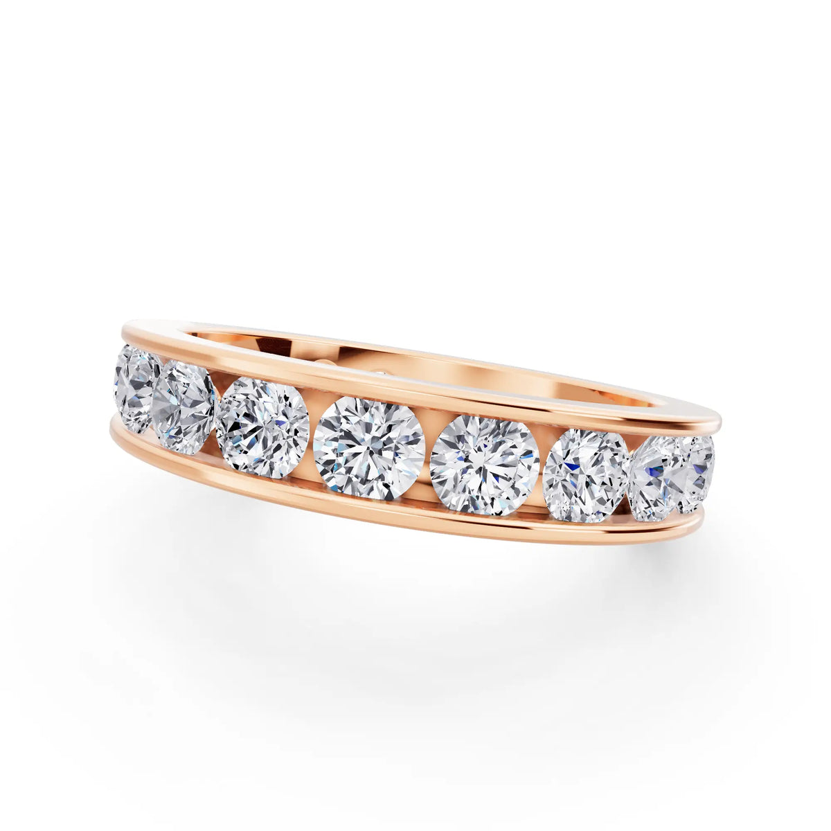 10K Rose Gold Round Cut Diamond Channel Set Eternity Band - 3.8mm - Close up