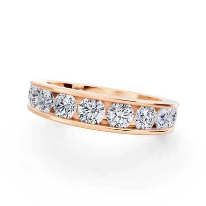 10K Rose Gold Round Cut Diamond Channel Set Eternity Band - 3.8mm - Close up