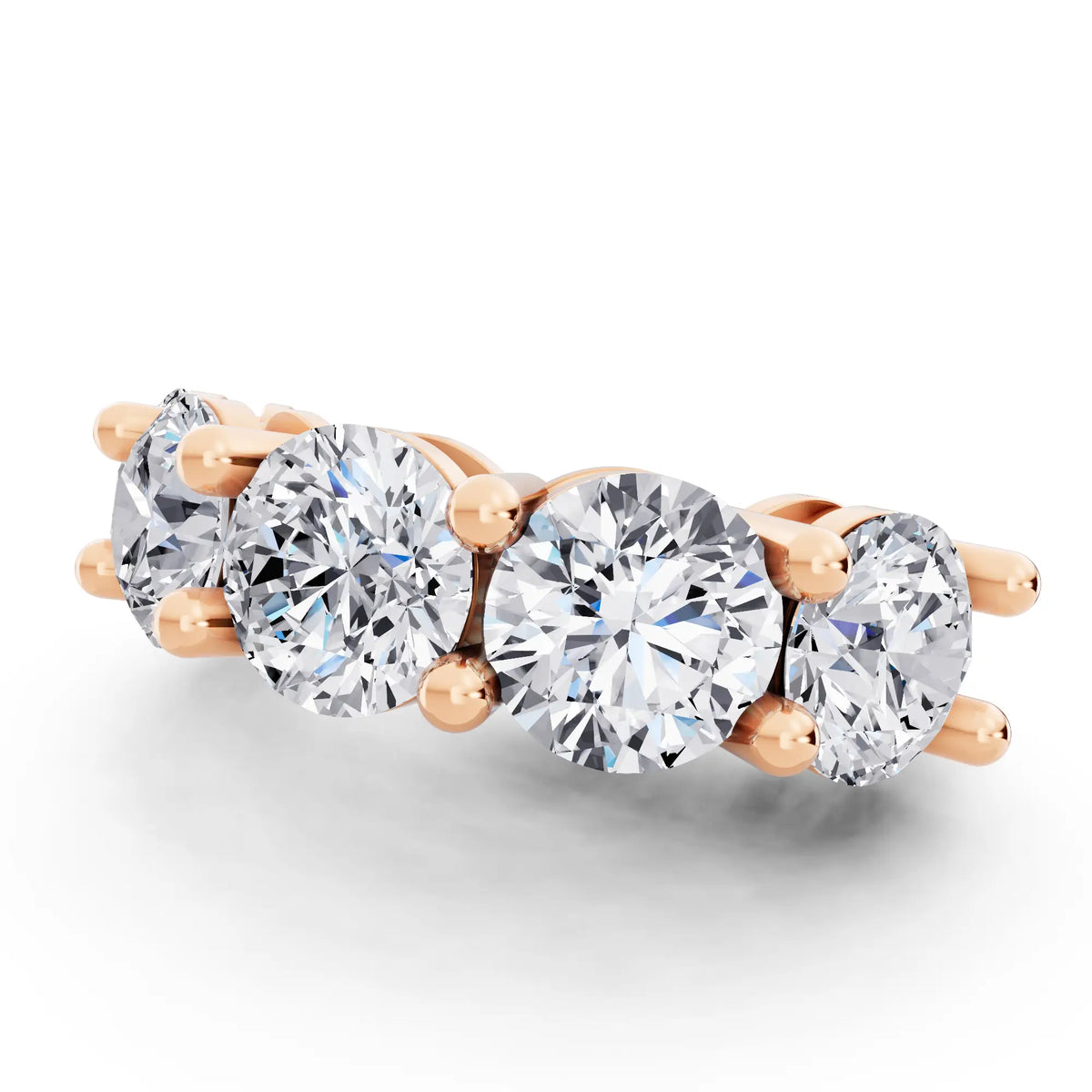 10K Rose Gold Five Stone Round Cut Diamond Half Eternity Wedding Band - 3mm - Close up