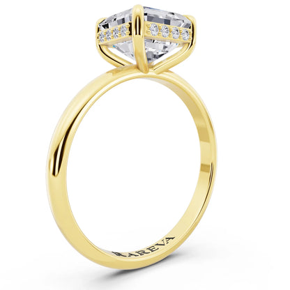 18 KT Yellow Gold Asscher Cut Diamond Hidden Halo Solitaire Ring - top view