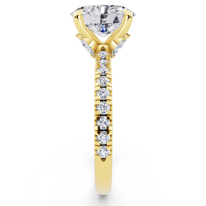 14 KT Yellow Gold Oval Cut Diamond Solitaire Ring with Marquise Collar - side view