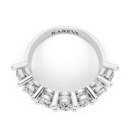 14K White Gold Seven Stone Marquise Cut Diamond Half Eternity Wedding Band - 2.6mm - Top