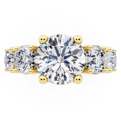 18 KT Yellow Gold Round Cut Diamond Five Stone Ring with Channel Set Band - Top down