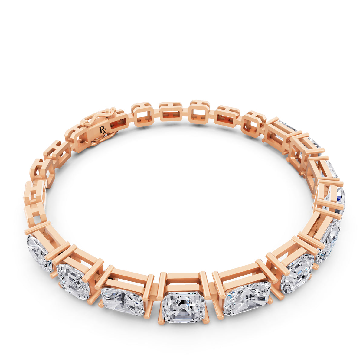 14K Rose Gold Radiant and Square Emerald Cut Diamond Tennis Bracelet - Left