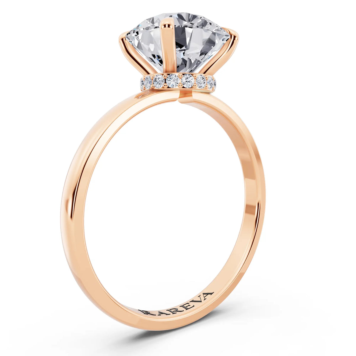 14 KT Rose Gold Round Cut Diamond Solitaire Ring with Pave Collar - top view