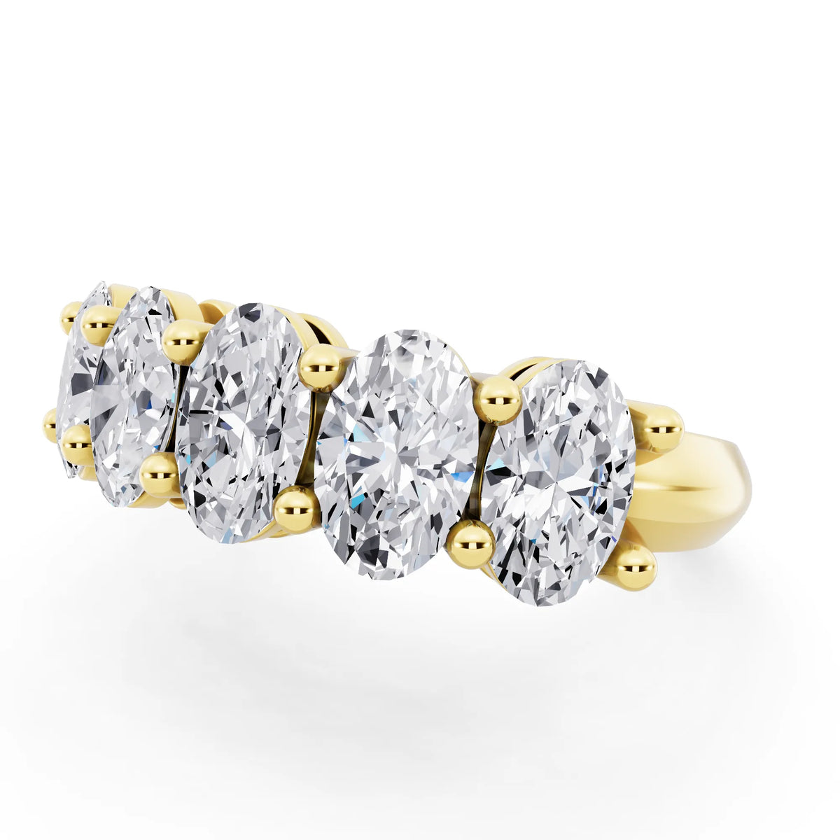 10K Yellow Gold Five Stone Oval Cut Diamond Half Eternity Wedding Band - 2.7mm - Close up