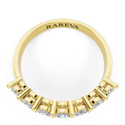 10K Yellow Gold Seven Stone Oval Cut Diamond Half Eternity Wedding Band - 1.8mm - Top